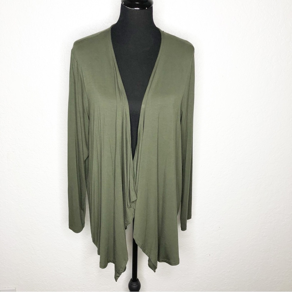 Torrid Super Soft army green open draped front jersey knit cardigan size 2 or 2X